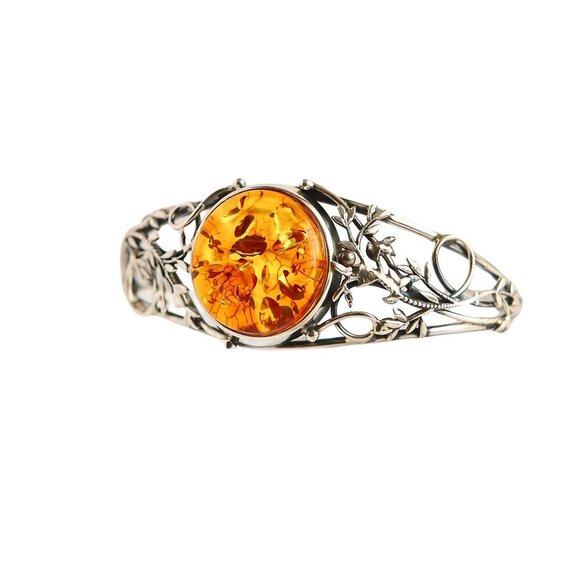 Baltic Amber Handmade Cuff Bracelet in 925 Sterling Silver - Picture 1 of 7